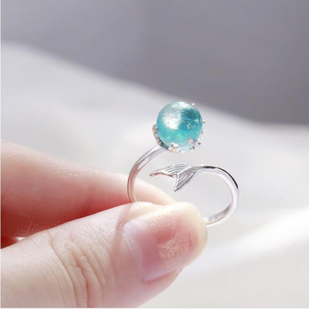 Blue Crystal Silver Mermaid Tail Adjustable Ring - Picture 2 of 4